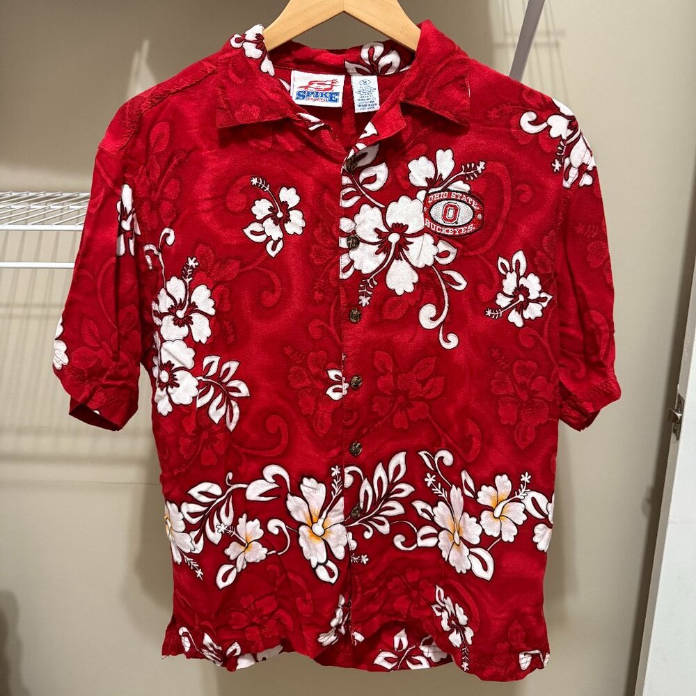 SPIKE SPORTS OHIO STATE BUCKEYES BUTTON DOWN MEN'S MEDIUM HAWAIIAN SHIRT RED